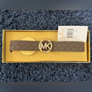Michael Kors Signature Brown Belt with Gold Logo Buckle